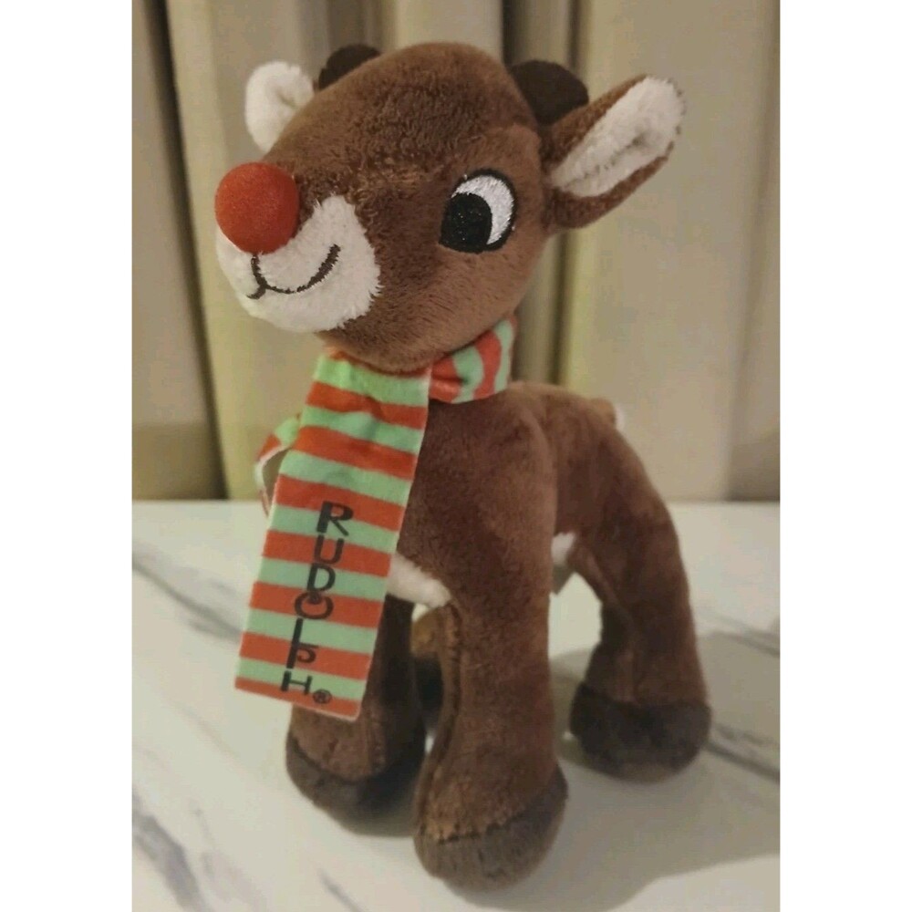 Rudolph The Red-Nosed Reindeer Plush Animal  8" Stuffed Toy Green Stripes